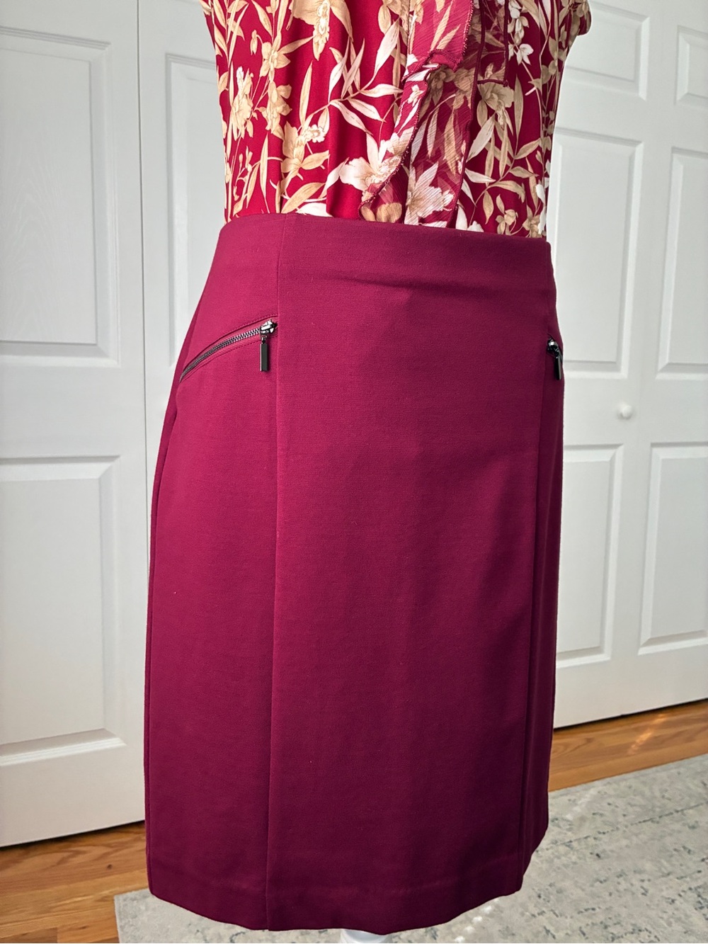 Alfani Dark Raspberry Pencil Skirt with Zip Pockets